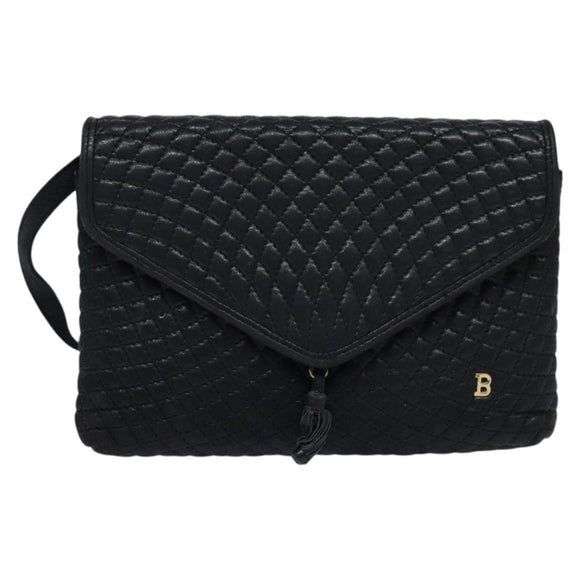 BALLY Quilted Shoulder Bag Leather Black Gold Auth BA806