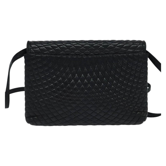 BALLY Quilted Shoulder Bag Leather Black Gold Auth BA806