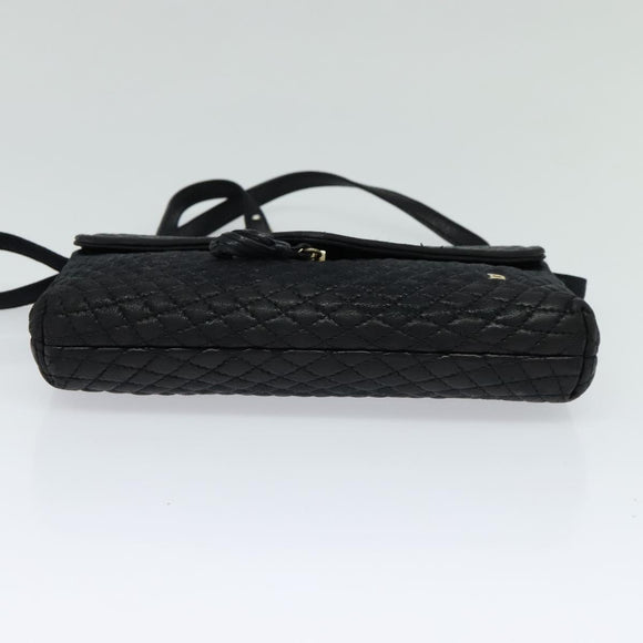 BALLY Quilted Shoulder Bag Leather Black Gold Auth BA806