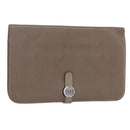 HERMES Dogon Duo GM Wallet Leather Gray Auth BA8060-1