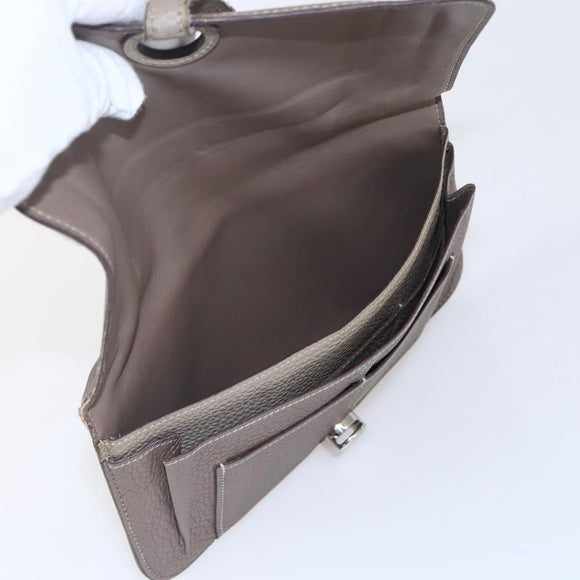 HERMES Dogon Duo GM Wallet Leather Gray Auth BA8060