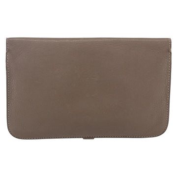 HERMES Dogon Duo GM Wallet Leather Gray Auth BA8060 - 0