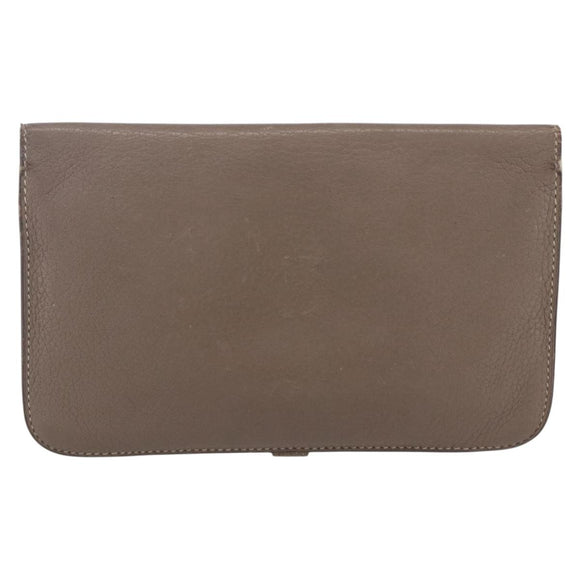 HERMES Dogon Duo GM Wallet Leather Gray Auth BA8060