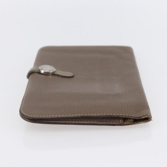 HERMES Dogon Duo GM Wallet Leather Gray Auth BA8060