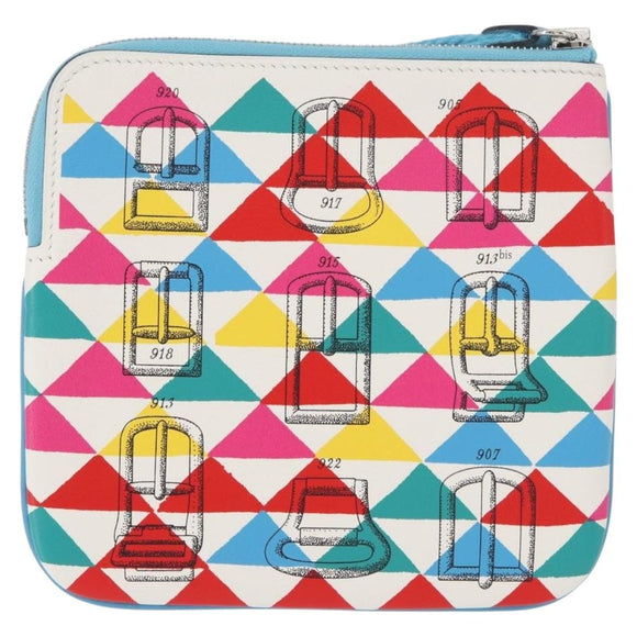 HERMES Carre Pocket Pouch Leather Multicolor Auth BA8061M