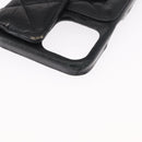 CHANEL Matelasse Chain iPhone Case Lamb Skin Black Gold CC Auth BA8062-10