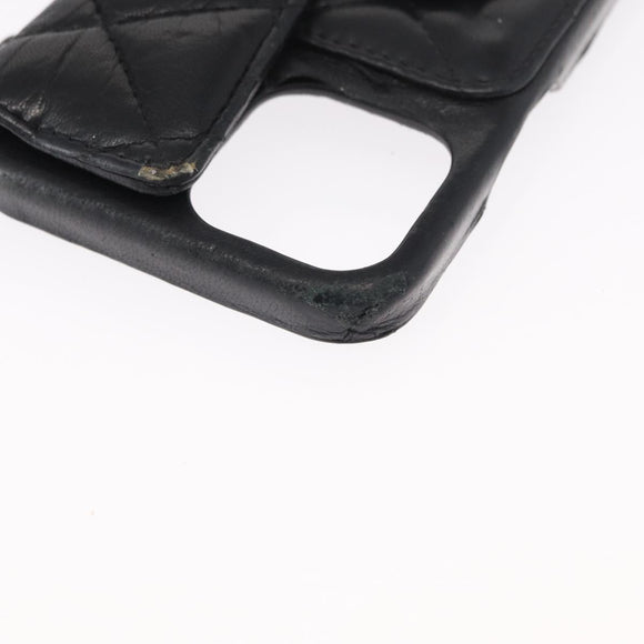 CHANEL Matelasse Chain iPhone Case Lamb Skin Black Gold CC Auth BA8062