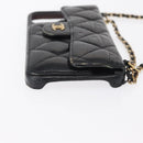 CHANEL Matelasse Chain iPhone Case Lamb Skin Black Gold CC Auth BA8062-4
