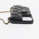 CHANEL Matelasse Chain iPhone Case Lamb Skin Black Gold CC Auth BA8062-5