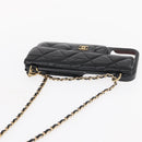 CHANEL Matelasse Chain iPhone Case Lamb Skin Black Gold CC Auth BA8062-6