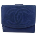 CHANEL Bifold Wallet Lamb Skin Blue CC Auth BA8063-13