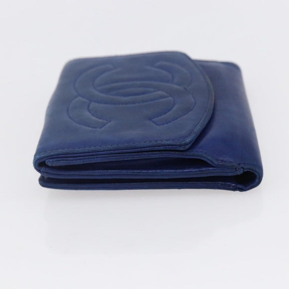 CHANEL Bifold Wallet Lamb Skin Blue CC Auth BA8063