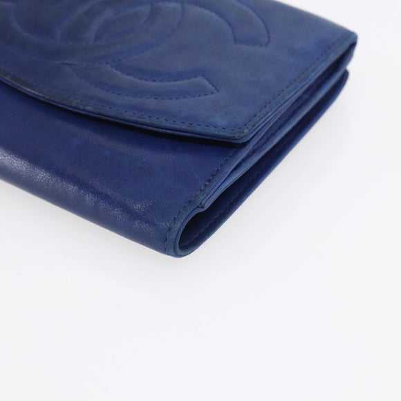CHANEL Bifold Wallet Lamb Skin Blue CC Auth BA8063