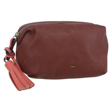 Chloe Pouch Leather Brown Gold Auth BA8064