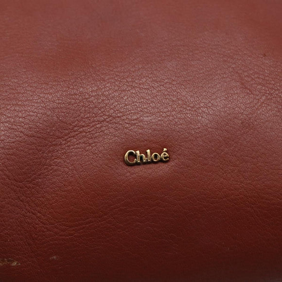 Chloe Pouch Leather Brown Gold Auth BA8064