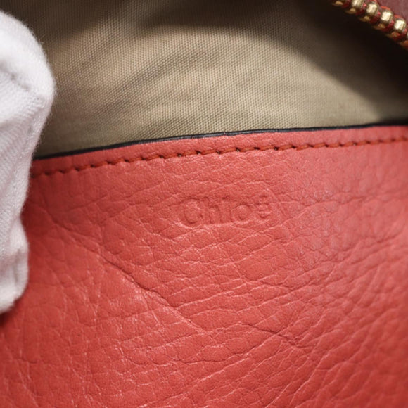 Chloe Pouch Leather Brown Gold Auth BA8064