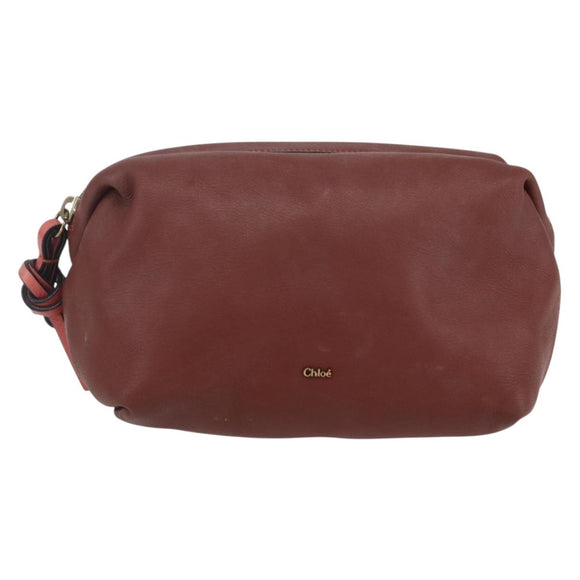 Chloe Pouch Leather Brown Gold Auth BA8064