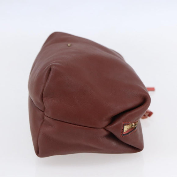 Chloe Pouch Leather Brown Gold Auth BA8064