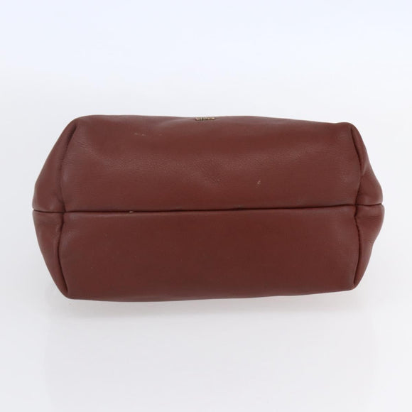 Chloe Pouch Leather Brown Gold Auth BA8064