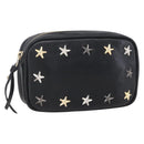 Jimmy Choo Studs Pouch Leather Black Silver Auth BA8065-1