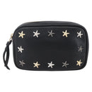 Jimmy Choo Studs Pouch Leather Black Silver Auth BA8065-13