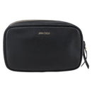 Jimmy Choo Studs Pouch Leather Black Silver Auth BA8065-2