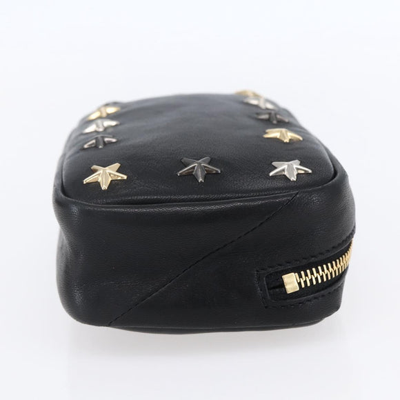 Jimmy Choo Studs Pouch Leather Black Silver Auth BA8065