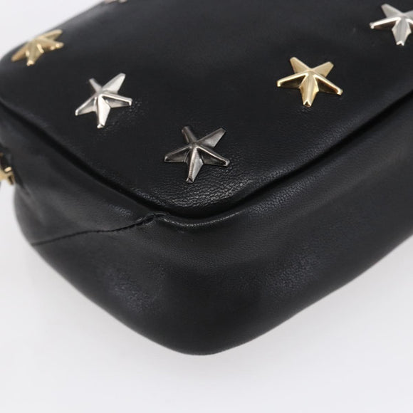 Jimmy Choo Studs Pouch Leather Black Silver Auth BA8065