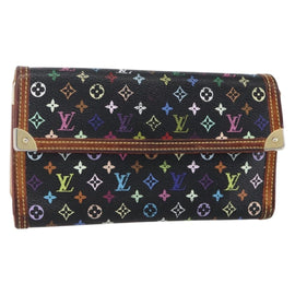 LOUIS VUITTON Monogram Multicolor Porte Tresor Wallet Black M92658 Auth BA8068