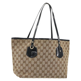 GUCCI GG Canvas Tote Bag Beige Gold 211976 Auth BA8072