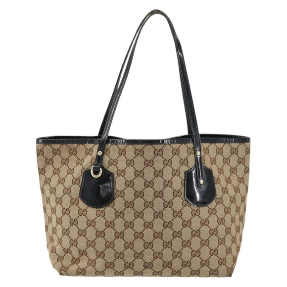 GUCCI GG Canvas Tote Bag Beige Gold 211976 Auth BA8072