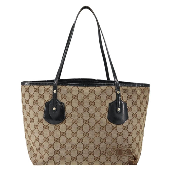 GUCCI GG Canvas Tote Bag Beige Gold 211976 Auth BA8072