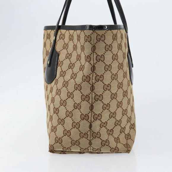 GUCCI GG Canvas Tote Bag Beige Gold 211976 Auth BA8072