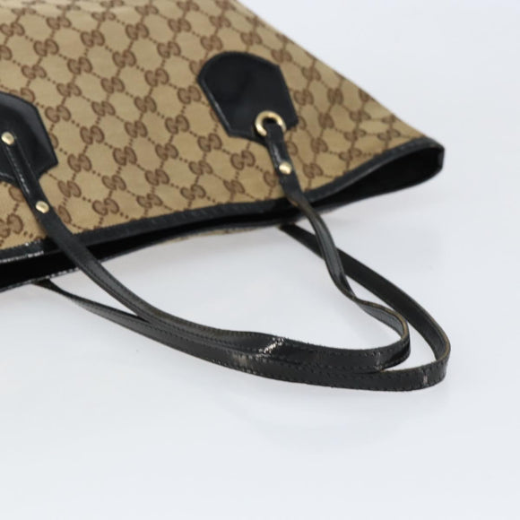 GUCCI GG Canvas Tote Bag Beige Gold 211976 Auth BA8072