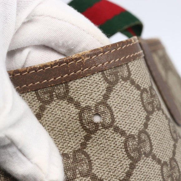 GUCCI GG Supreme Web Sherry Line Tote Bag PVC Beige Gold Auth BA8073