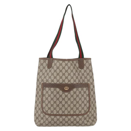 GUCCI GG Supreme Web Sherry Line Tote Bag PVC Beige Gold Auth BA8073 - 0