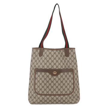 GUCCI GG Supreme Web Sherry Line Tote Bag PVC Beige Gold Auth BA8073 - 0