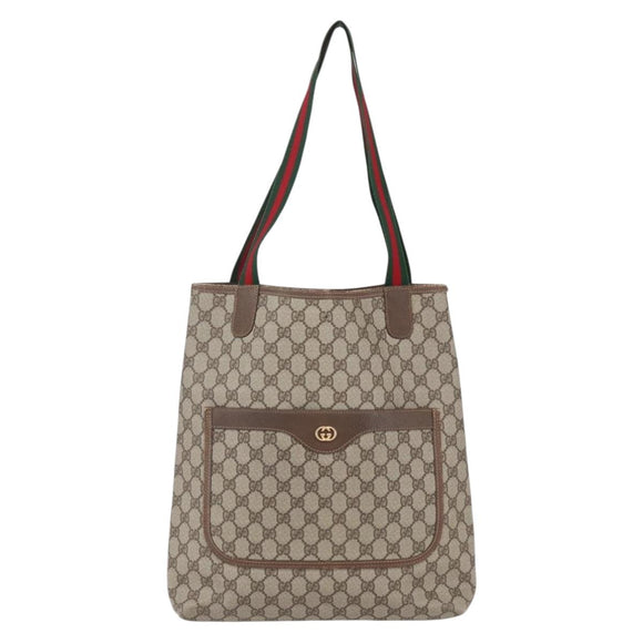 GUCCI GG Supreme Web Sherry Line Tote Bag PVC Beige Gold Auth BA8073