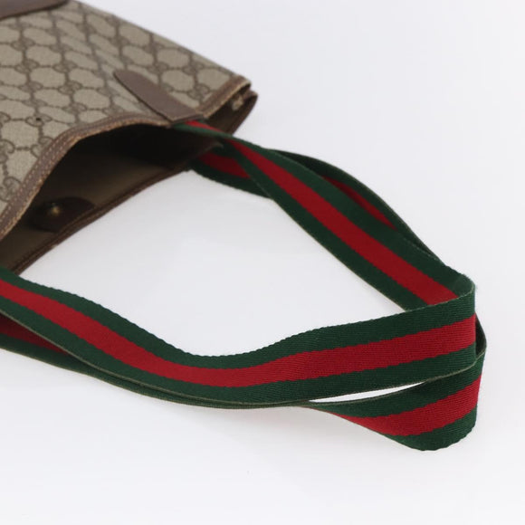 GUCCI GG Supreme Web Sherry Line Tote Bag PVC Beige Gold Auth BA8073