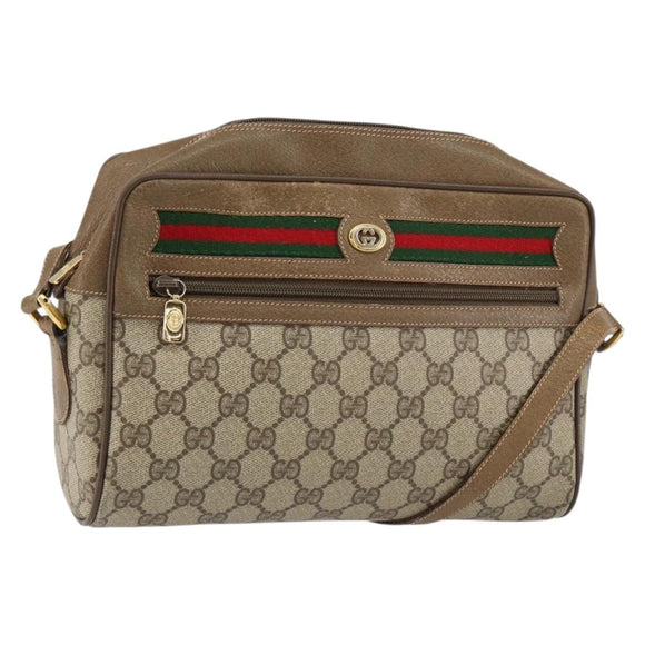 GUCCI GG Supreme Web Sherry Line Bag PVC Beige Gold 56 02 088 Auth BA8074