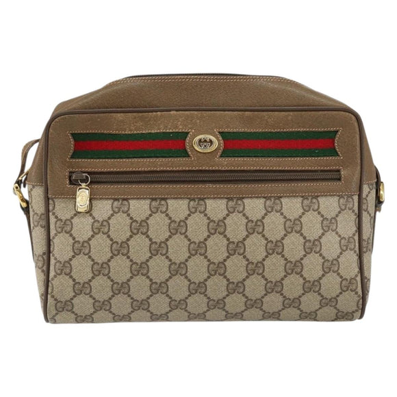 GUCCI GG Supreme Web Sherry Line Bag PVC Beige Gold 56 02 088 Auth BA8074