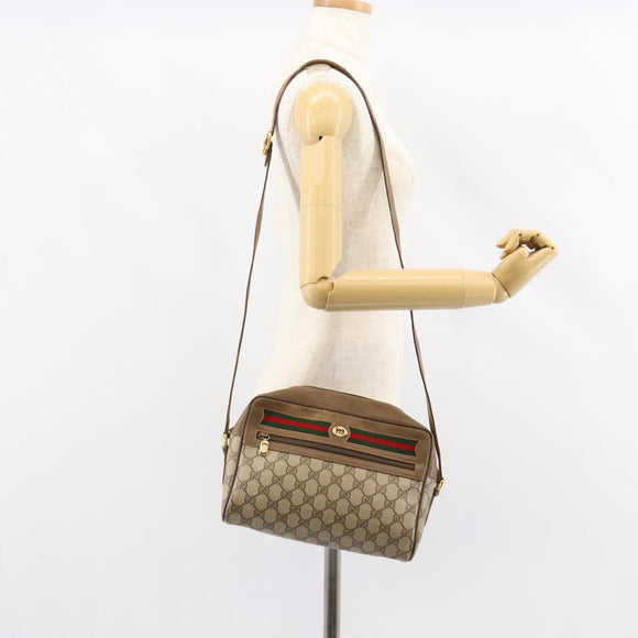 GUCCI GG Supreme Web Sherry Line Bag PVC Beige Gold 56 02 088 Auth BA8074