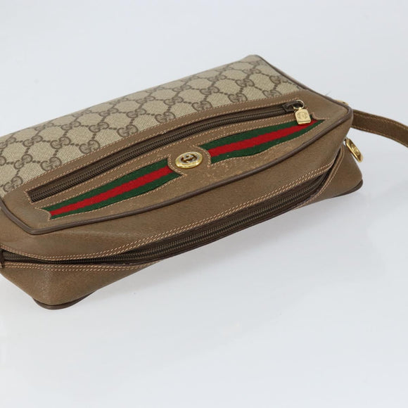 GUCCI GG Supreme Web Sherry Line Bag PVC Beige Gold 56 02 088 Auth BA8074