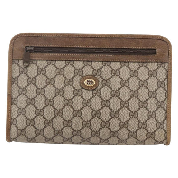 GUCCI GG Supreme Clutch Bag PVC Leather Beige Gold 41 01 037 Auth BA8075