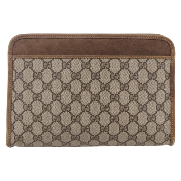 GUCCI GG Supreme Clutch Bag PVC Leather Beige Gold 41 01 037 Auth BA8075