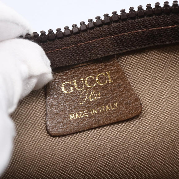 GUCCI GG Plus Supreme Clutch Bag PVC Beige Gold Auth BA8076