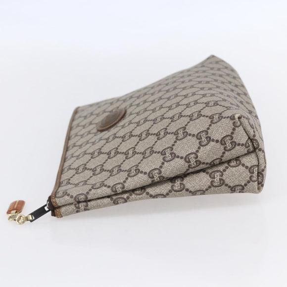 GUCCI GG Plus Supreme Clutch Bag PVC Beige Gold Auth BA8076