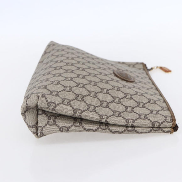 GUCCI GG Plus Supreme Clutch Bag PVC Beige Gold Auth BA8076