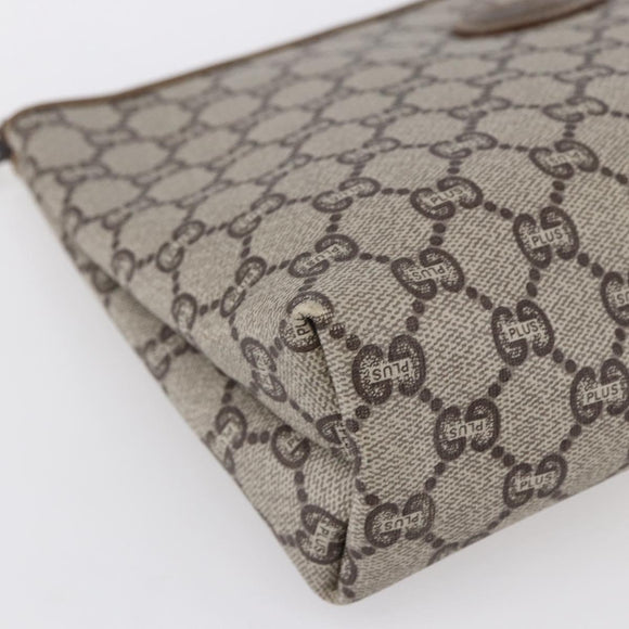 GUCCI GG Plus Supreme Clutch Bag PVC Beige Gold Auth BA8076