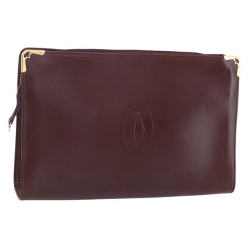 CARTIER Must Line Clutch Bag Leather Bordeaux Gold Auth BA8079